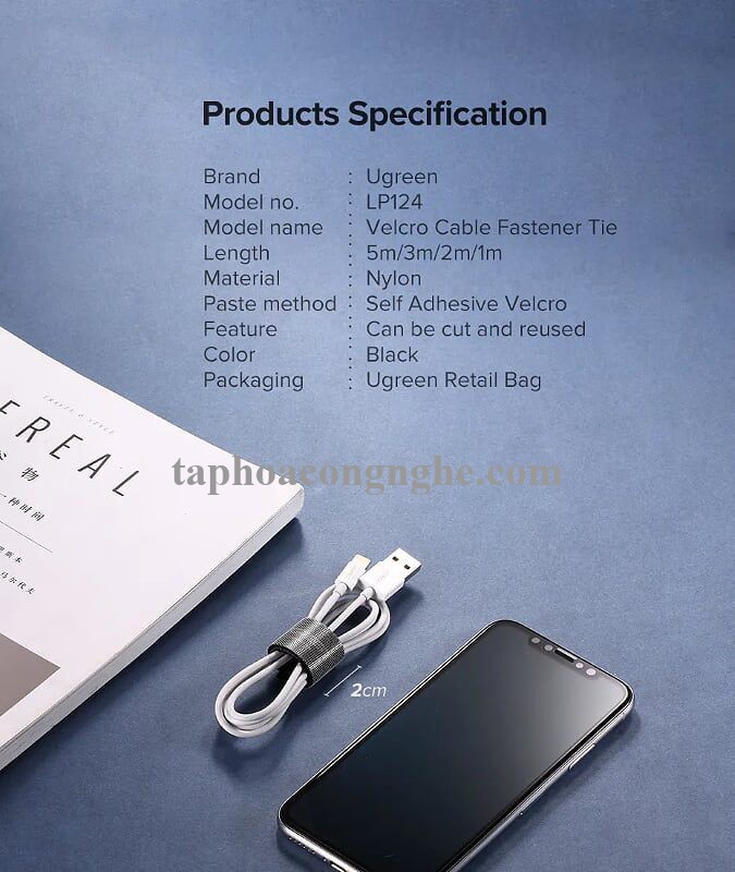 Ugreen 40356 5M Black Velcro Cable Organizer Black LP124 30040356